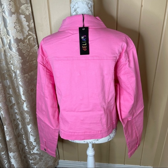 New! Dolls Kill x Delias Holographic Flower Appliqué Jacket Pink Silver Size 2X - Picture 3 of 4